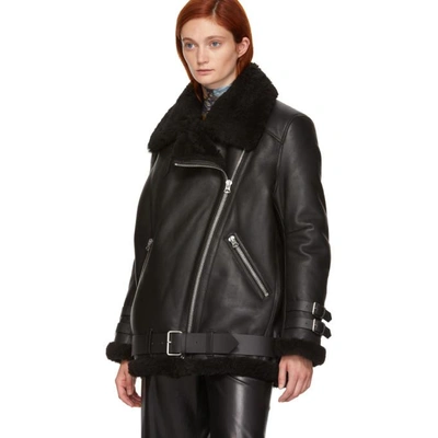 Shop Acne Studios Black Leather And Shearling Velocite Jacket In Black/black
