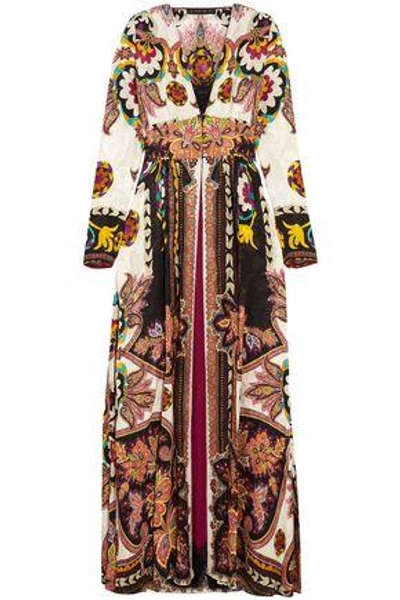 Shop Etro Woman Lace-trimmed Printed Jacquard Wrap Dress Multicolor