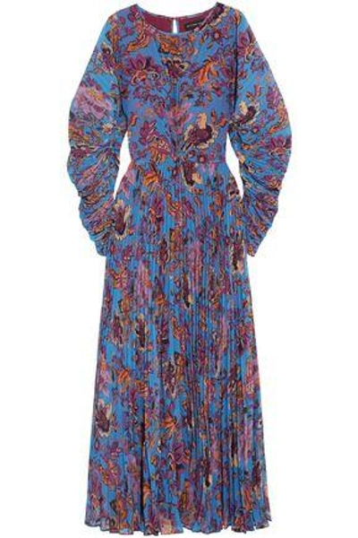 Shop Etro Printed Plissé Georgette Maxi Dress In Blue