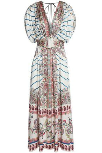 Shop Etro Ruched Printed Silk-faille Midi Dress In Multicolor