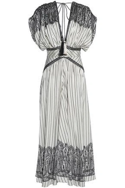 Shop Etro Woman Ruched Printed Silk-faille Midi Dress Off-white