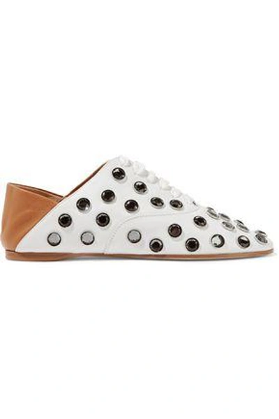 Shop Acne Studios Mika Crystal-embellished Leather Collapsible-heel Slippers In Off-white