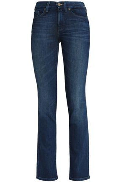 Shop 7 For All Mankind Woman Faded High-rise Slim-leg Jeans Mid Denim