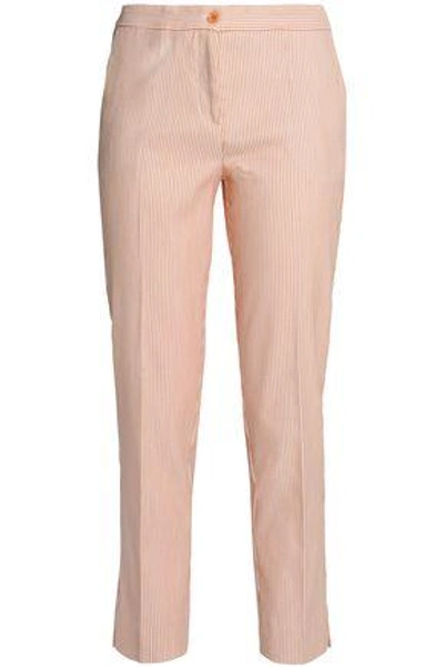 Shop Etro Woman Cropped Cotton-blend Jacquard Tapered Pants Pastel Orange