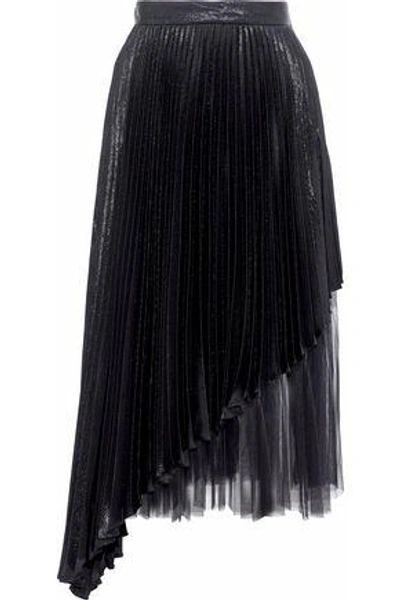 Shop Christopher Kane Woman Layered Tulle And Pleated Lamé Silk-blend Midi Skirt Black