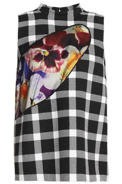 Shop Christopher Kane Woman Printed-paneled Checked Wool-blend Top Gray