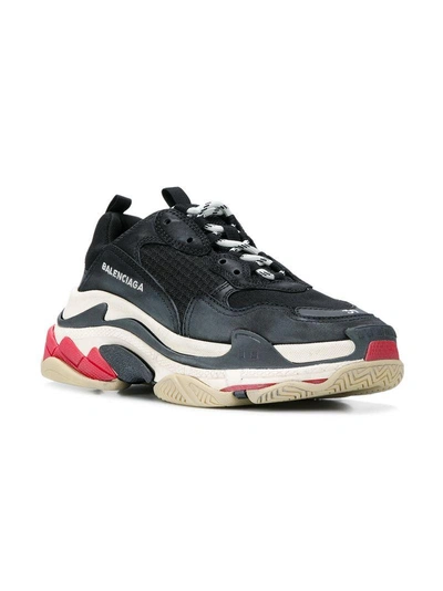 Balenciaga Triple S Logo-embroidered Leather, Nubuck And Mesh Sneakers In Black