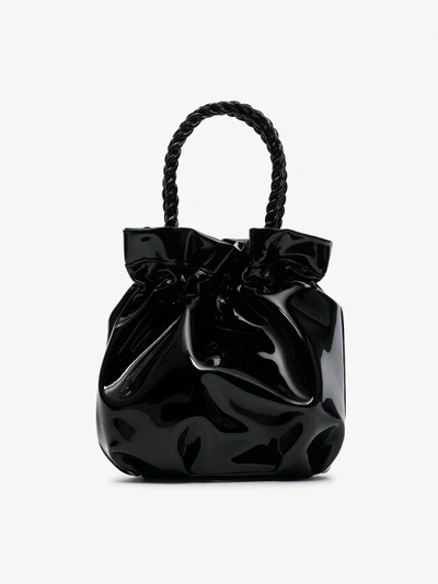 Shop Staud Black Grace Patent Leather Drawstring Bag