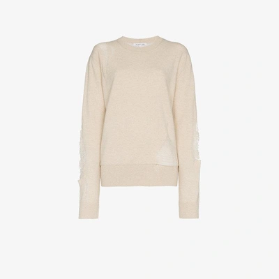 Shop Helmut Lang Distressed Wool Blend Sweater In Nude&neutrals