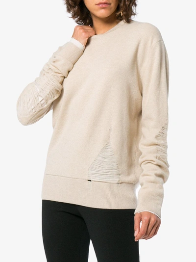 Shop Helmut Lang Distressed Wool Blend Sweater In Nude&neutrals