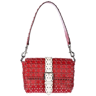 Shop Red Valentino Women's Leather Shoulder Bag Flower Puzzle In Red