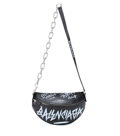 Balenciaga Black And White Souvenir Xs Graffiti Leather Belt Bag 