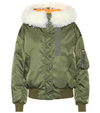 Shop Miu Miu Fur Trim Hooded Bomber Jacket In Green