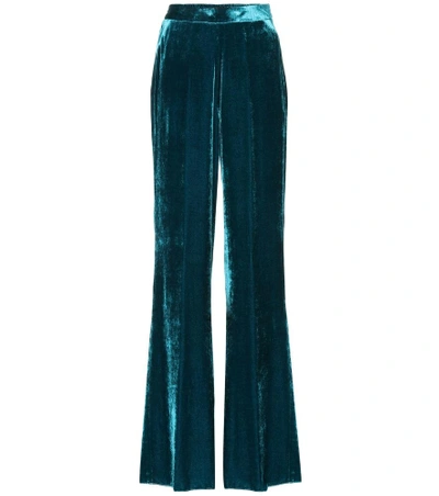 Shop Etro Silk-blend Velvet Pants In Blue