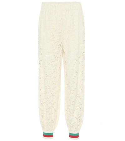Shop Gucci Lace Track Pants In White