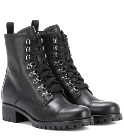 Shop Prada Leather Ankle Boots In Black