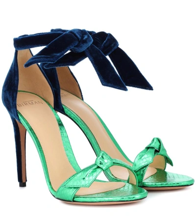 Shop Alexandre Birman Clarita Snakeskin And Velvet Sandals In Blue
