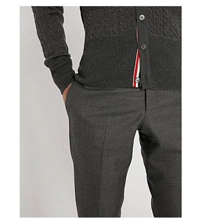 Shop Thom Browne Cable-knit Wool And Cotton-blend Cardigan In Med Grey