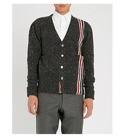 Shop Thom Browne Stripe-intarsia Wool And Mohair-blend Cardigan In Dark Grey