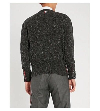 Shop Thom Browne Stripe-intarsia Wool And Mohair-blend Cardigan In Dark Grey