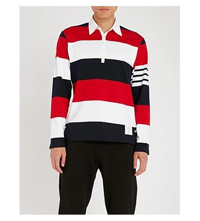 Shop Thom Browne Rugby Striped Regular-fit Cotton-jersey Polo Shirt In Multicolour