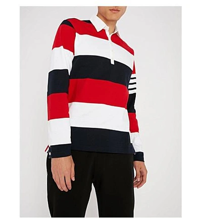 Shop Thom Browne Rugby Striped Regular-fit Cotton-jersey Polo Shirt In Multicolour