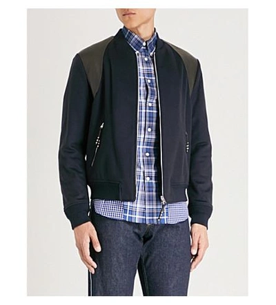 Alexander Mcqueen 骆驼-头发 和 皮革 轰炸机 夹克 In Navy