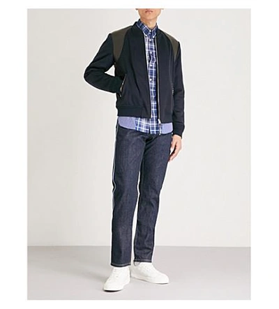 Alexander Mcqueen 骆驼-头发 和 皮革 轰炸机 夹克 In Navy