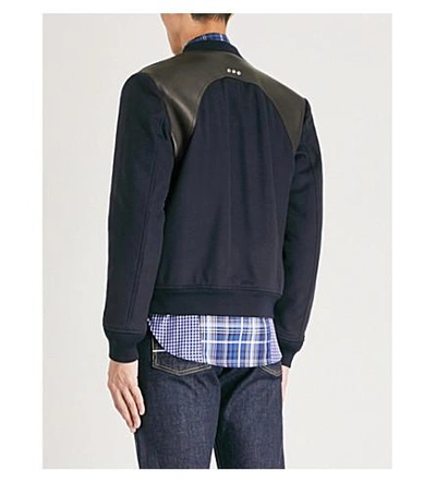 Alexander Mcqueen 骆驼-头发 和 皮革 轰炸机 夹克 In Navy