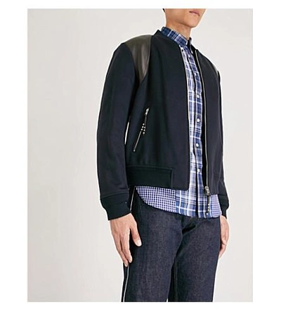 Alexander Mcqueen 骆驼-头发 和 皮革 轰炸机 夹克 In Navy