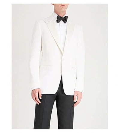 Shop Tom Ford 缎-修剪 苗条-适合 羊毛 和 马海呢-混合 夹克 In White