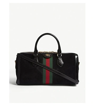 Shop Gucci Ophidia 绒面革 和 皮革 波士顿 袋 In Black