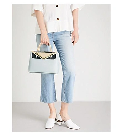 Shop Fendi Cream Colour Block 2 Jours Petite Monster Leather Tote Bag