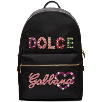 Shop Dolce & Gabbana Dolce And Gabbana Black Studded Logo Backpack In 8b956 Black