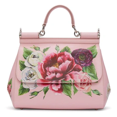 Shop Dolce & Gabbana Dolce And Gabbana Pink Medium Peonies Miss Sicily Bag In Hdr40 Pink