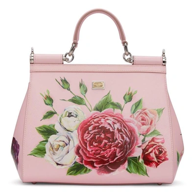 Shop Dolce & Gabbana Dolce And Gabbana Pink Medium Peonies Miss Sicily Bag In Hdr40 Pink