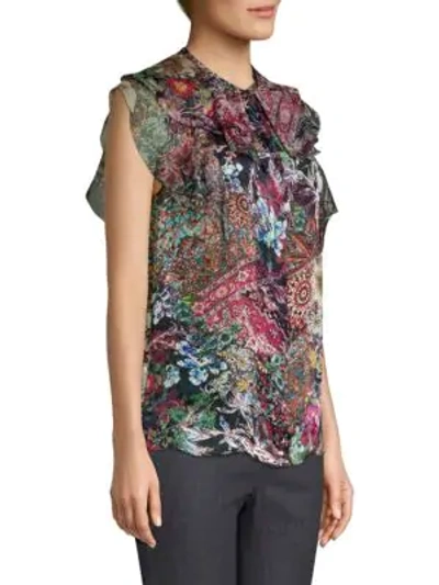 Shop Elie Tahari Mala Tapestry Print Silk Satin Blouse In Black Multi