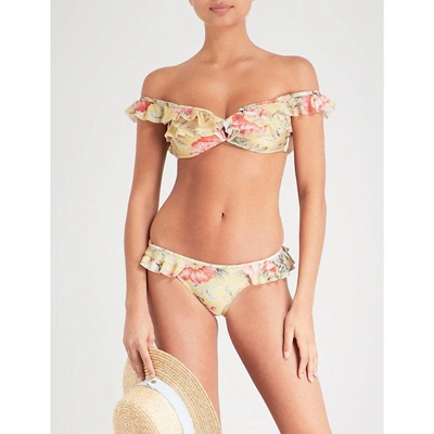 Shop Zimmermann Melody Floral-print Off-the-shoulder Bikini In Mustard Floral