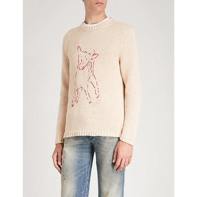 Shop Gucci Lamb-intarsia Cotton-knitted Jumper In Cream