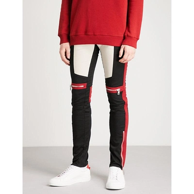 Shop Givenchy Motorcross-detail Slim-fit Skinny Stretch-cotton Trousers In Red Black White