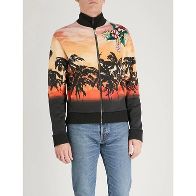 Shop Valentino Palm-tree Print Cotton-jersey Bomber Jacket In Multi
