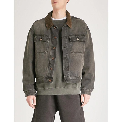 Yeezy Season 6 Corduroy-trimmed Denim Jacket In Black Brown | ModeSens