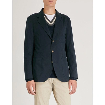 Shop Brunello Cucinelli Slim-fit Wool And Cotton-blend Jacket In Navy