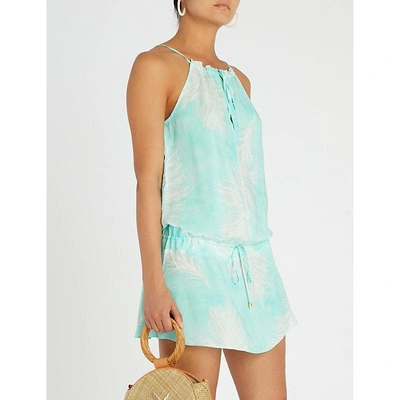 Shop Vix Feather-pattern Woven Dress In Turquoise