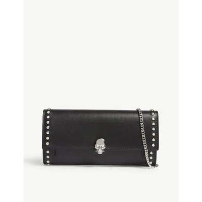 Shop Alexander Mcqueen Studded Leather Wallet With Skull Detail In Black