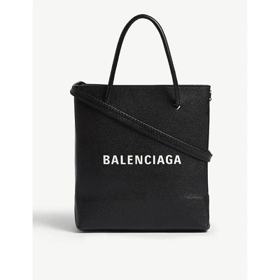 Shop Balenciaga Black And White Aj Grained Leather Tote Bag In Black/white