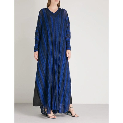 Shop Missoni Metallic-knitted Maxi Kaftan In Blue