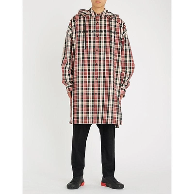 Shop Juunj Checked Oversized Cotton-blend Shirt In Red