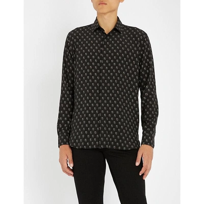 Shop Saint Laurent Playing Card-print Regular-fit Silk-crepe Shirt In Black