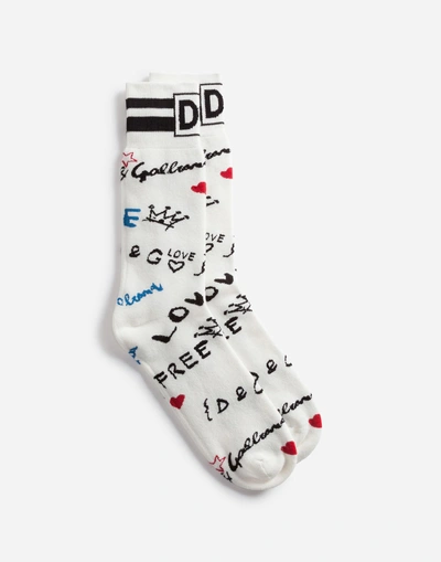 Shop Dolce & Gabbana Cotton Jacquard Socks In Multicolor